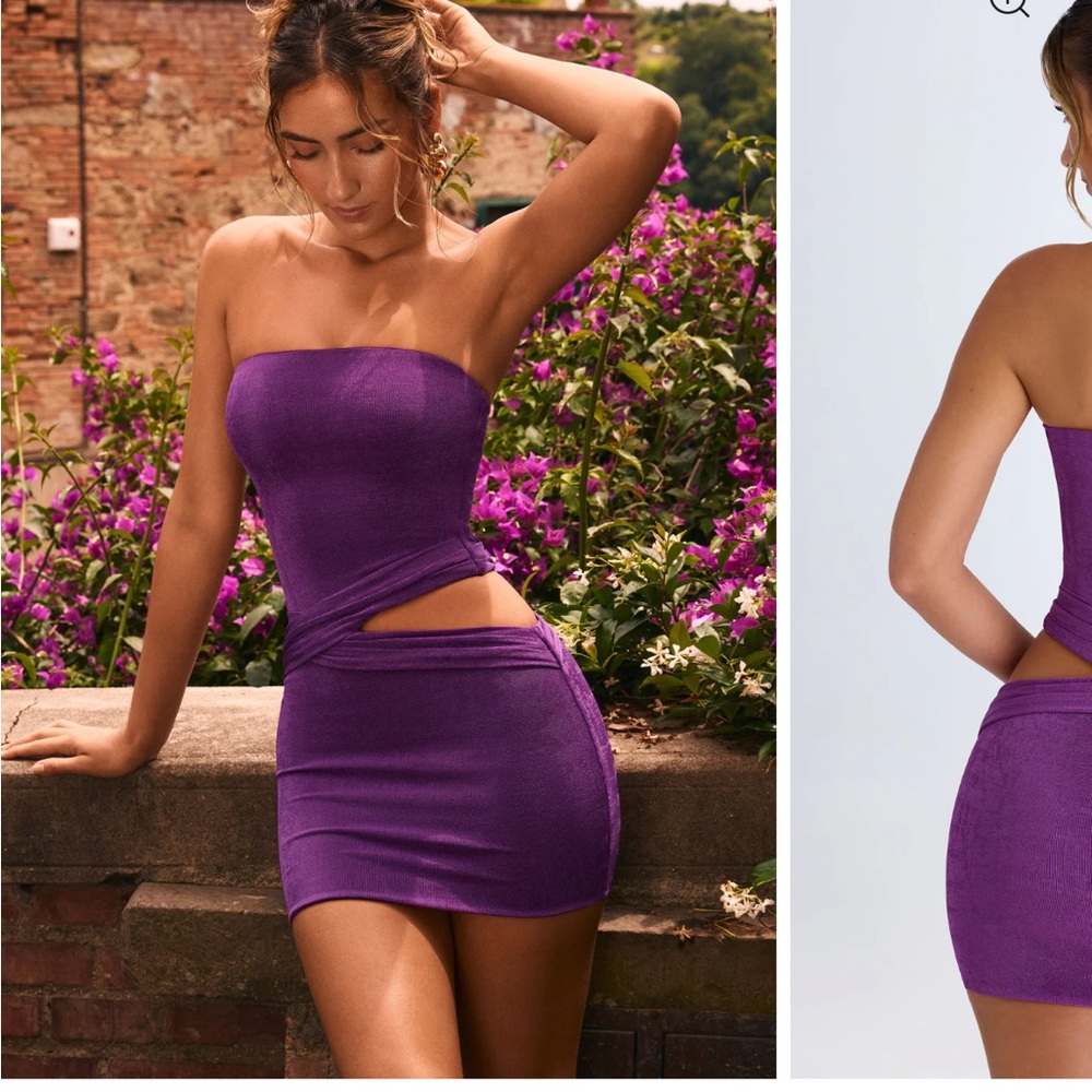 Oh Polly Purple Strapless Bodycon Dress with Cutout